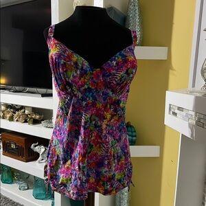 Smart & Sexy Swim Pink Tie Dye Tankini Padded Underwire Adjustable Size 42DD